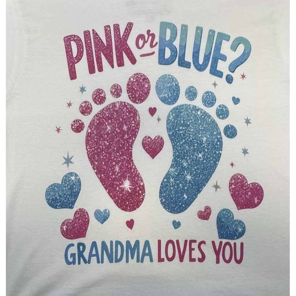 Gender Reveal Pink Or Blue Grandma Loves You Grandmother T-Shirt Small Unique - Picture 3 of 6